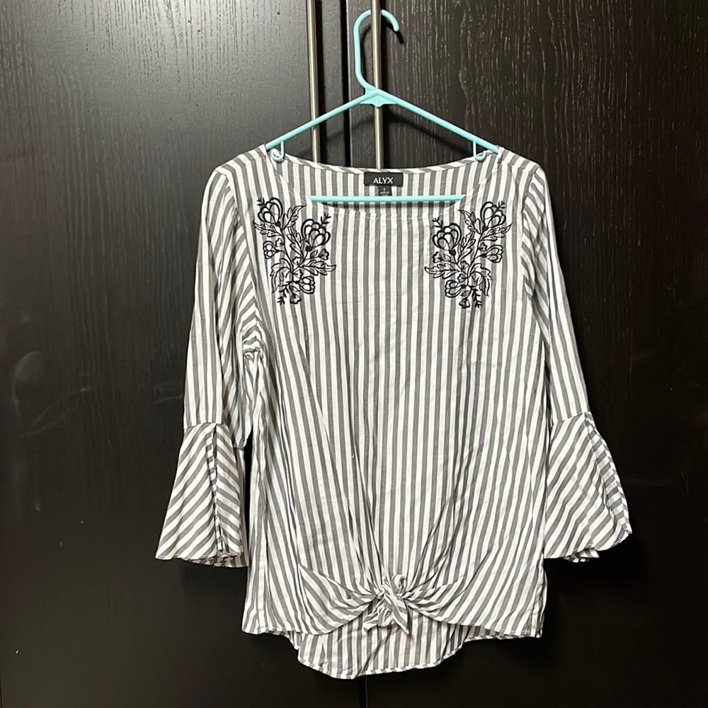 Alyx Front Tie Bell Sleeve Blouse - Striped - Small
